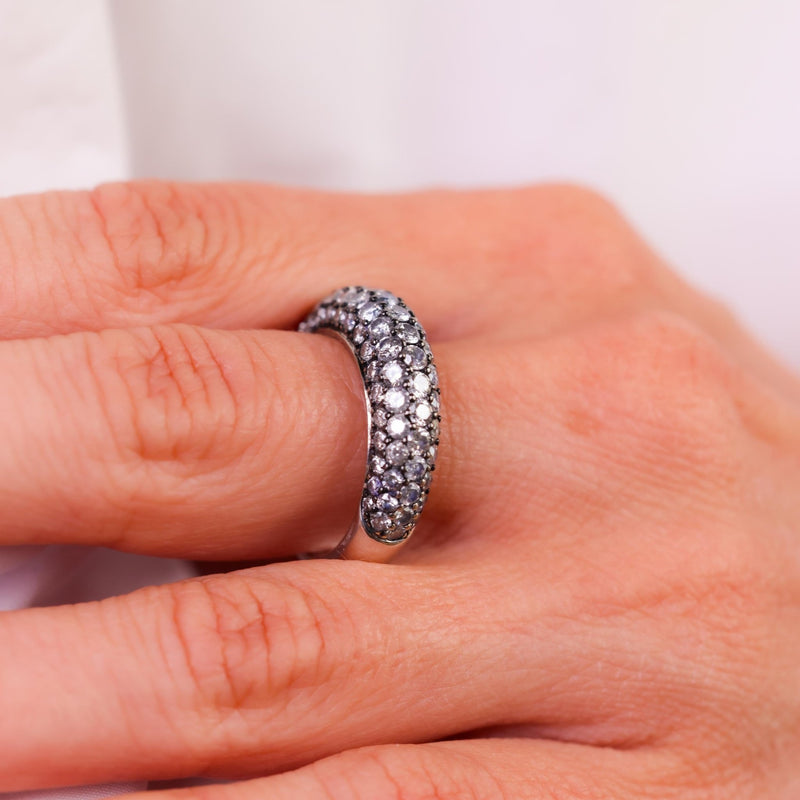 Contemporary 2.50 carat total weight diamond 18k white gold pave ring