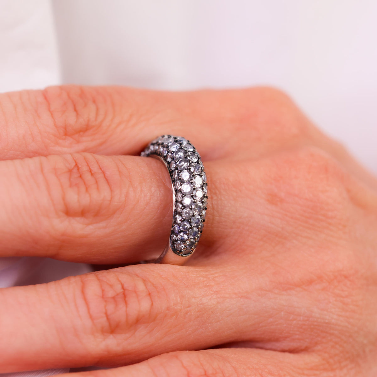 Contemporary 2.50 carat total weight diamond 18k white gold pave ring