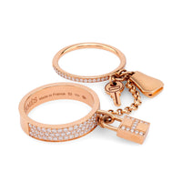 Hermes French diamond 18k rose gold Kelly cadenas double ring