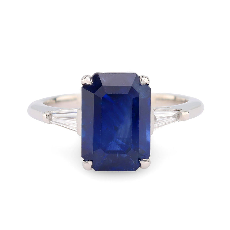 GIA 4.31 carat sapphire diamond platinum three stone ring