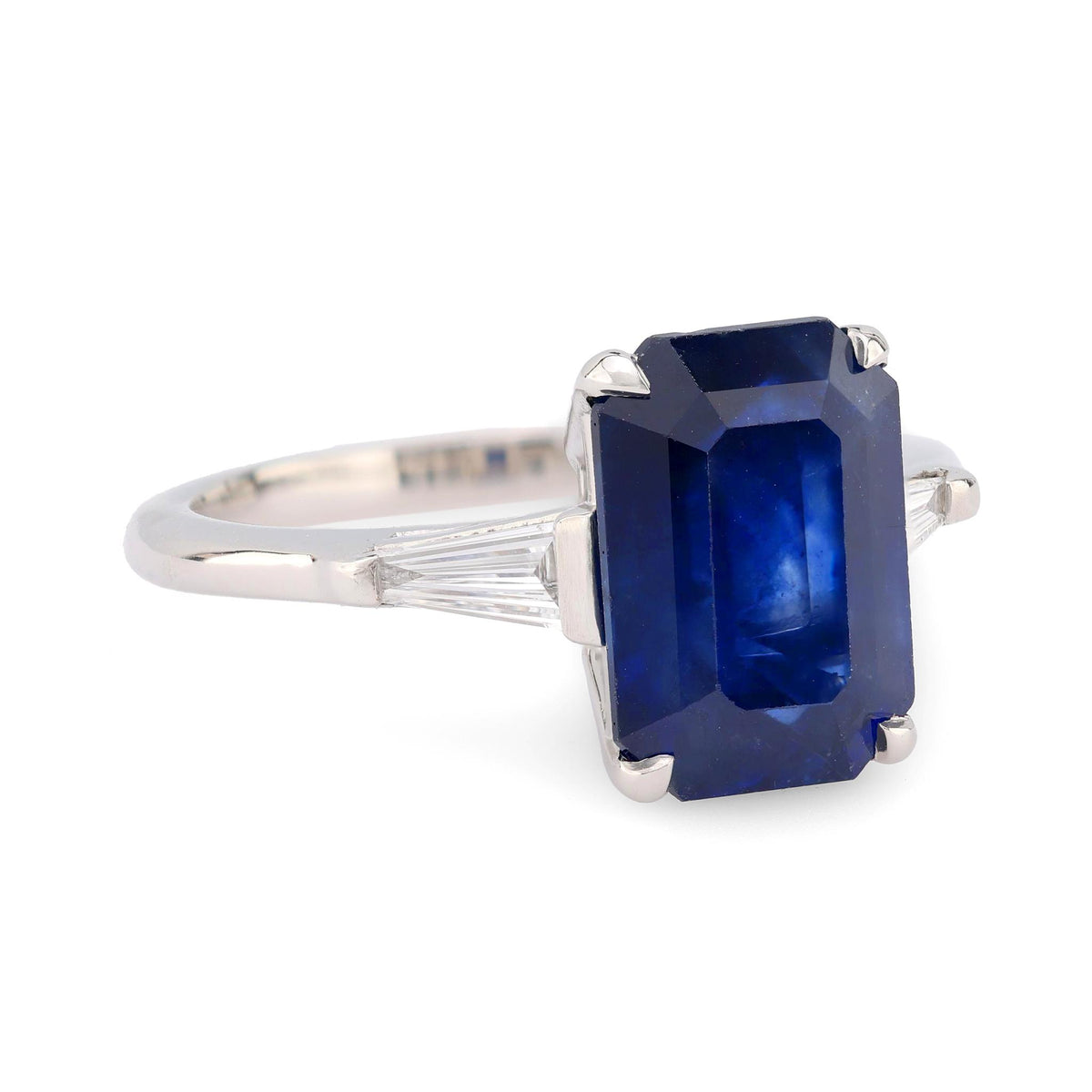 GIA 4.31 carat sapphire diamond platinum three stone ring