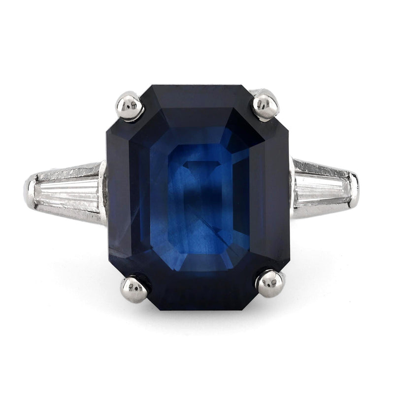 GIA 7.15 carat sapphire diamond platinum three stone ring