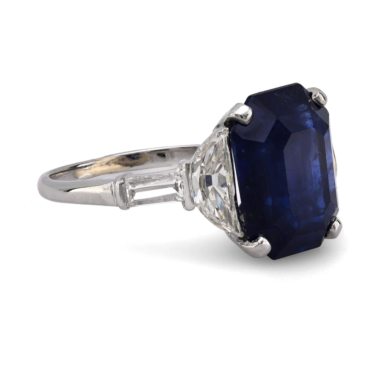 GIA 5.69 carat octagonal cut blue sapphire diamond platinum ring