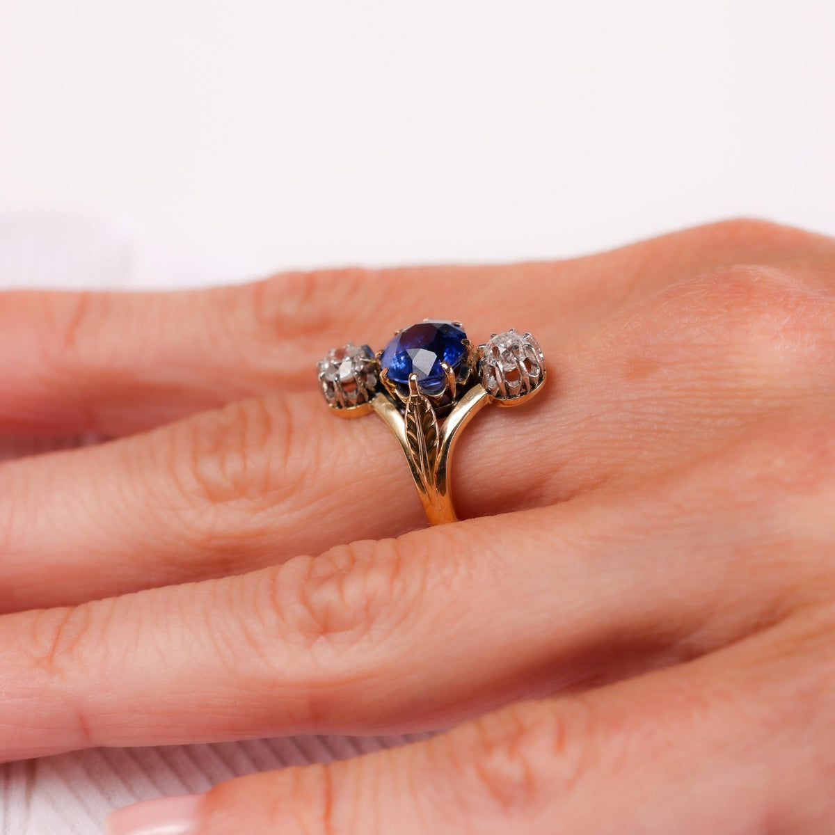 French Belle Époque GIA 2.67 carat sapphire diamond 18k gold ring