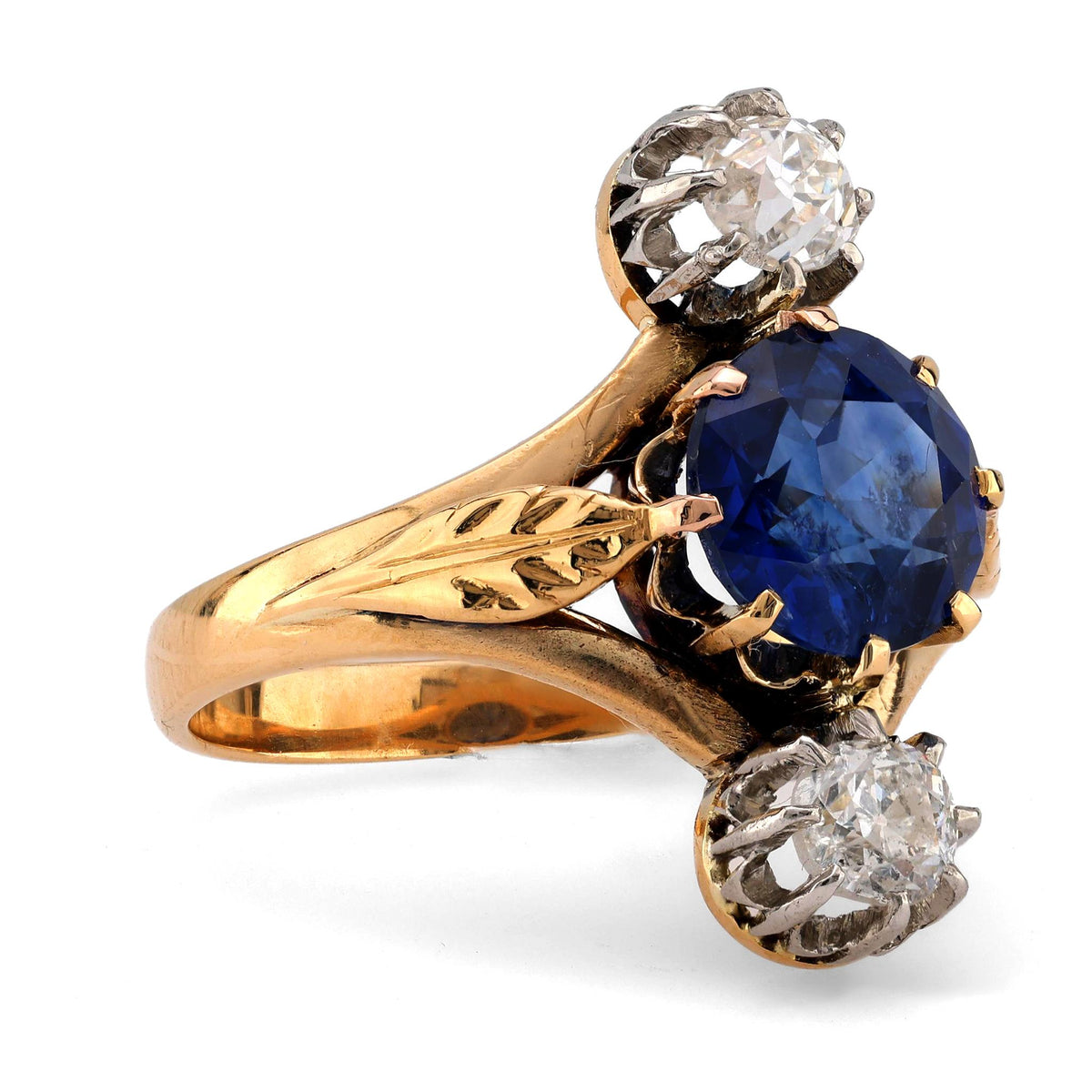 French Belle Époque GIA 2.67 carat sapphire diamond 18k gold ring