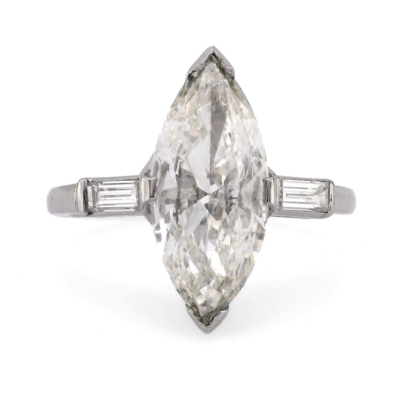 Art Deco GIA 3.01 carat marquise cut diamond platinum engagement ring