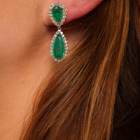 Vintage GIA 5.3 carat emerald diamond 18k white gold dangle earrings