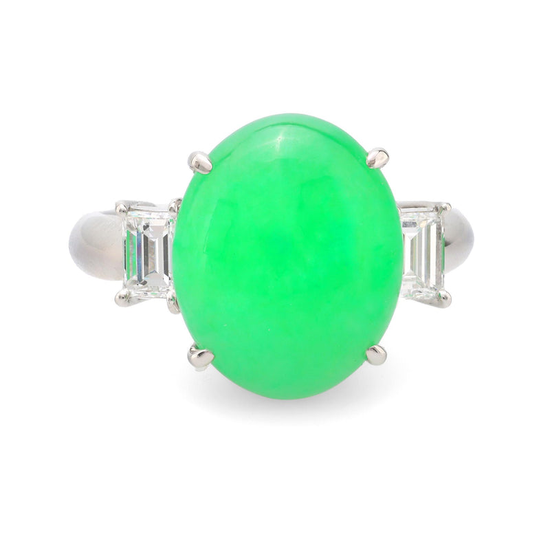 Vintage 7.13 carat cabochon jade diamond platinum cocktail ring