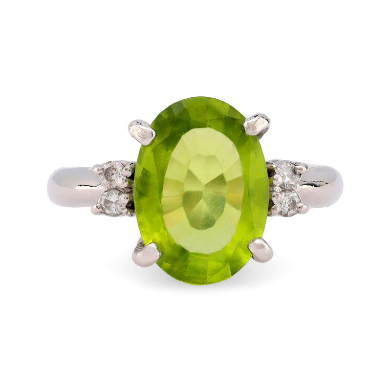 Vintage 3.40 carat peridot diamond platinum cocktail ring