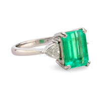 GIA 3.09 carat Colombian emerald diamond platinum ring