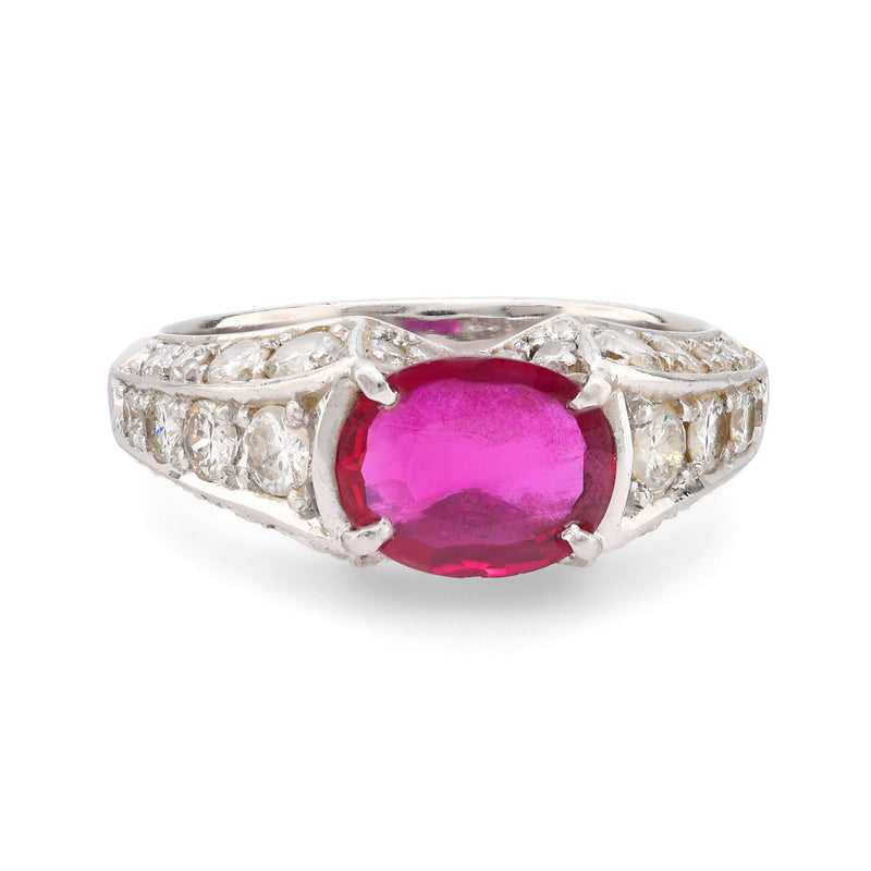 GIA 1.14 carat no heat ruby diamond platinum ring