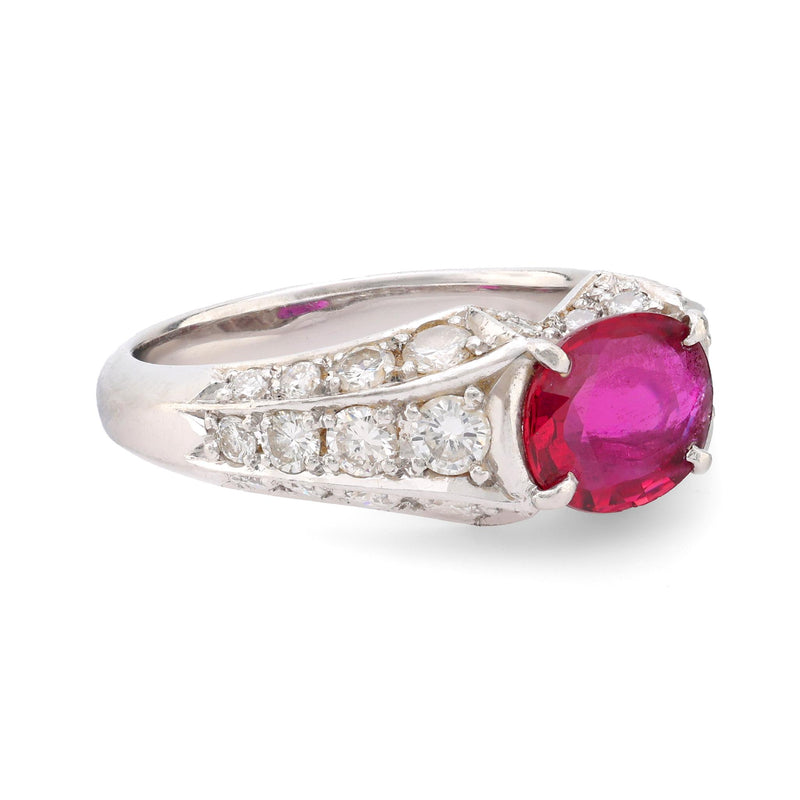 GIA 1.14 carat no heat ruby diamond platinum ring