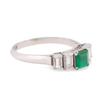 Vintage emerald diamond platinum five stone ring