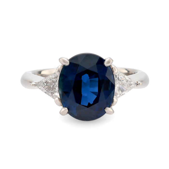 GIA 3.77 carat no heat sapphire diamond platinum three stone ring