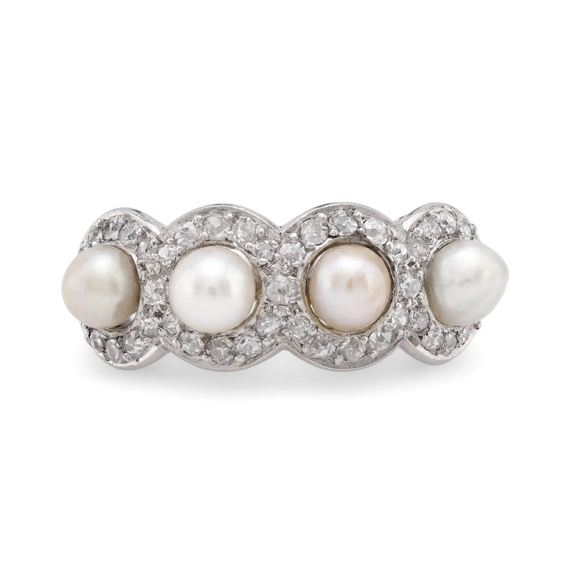 Edwardian natural pearl diamond platinum ring