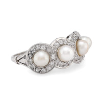 Edwardian natural pearl diamond platinum ring