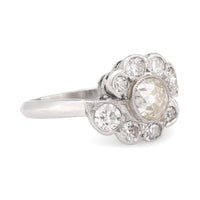 Mid Century .99 carat diamond platinum flower cluster ring