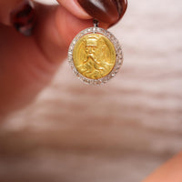 Antique French diamond 18k yellow and white gold coin pendant