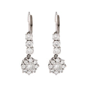 Mid Century 2 carat total weight diamond platinum flower drop earrings