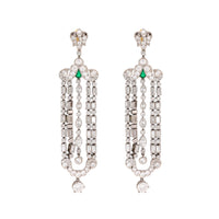 Art Deco inspired 9.2 carat diamond emerald platinum chandelier earrings