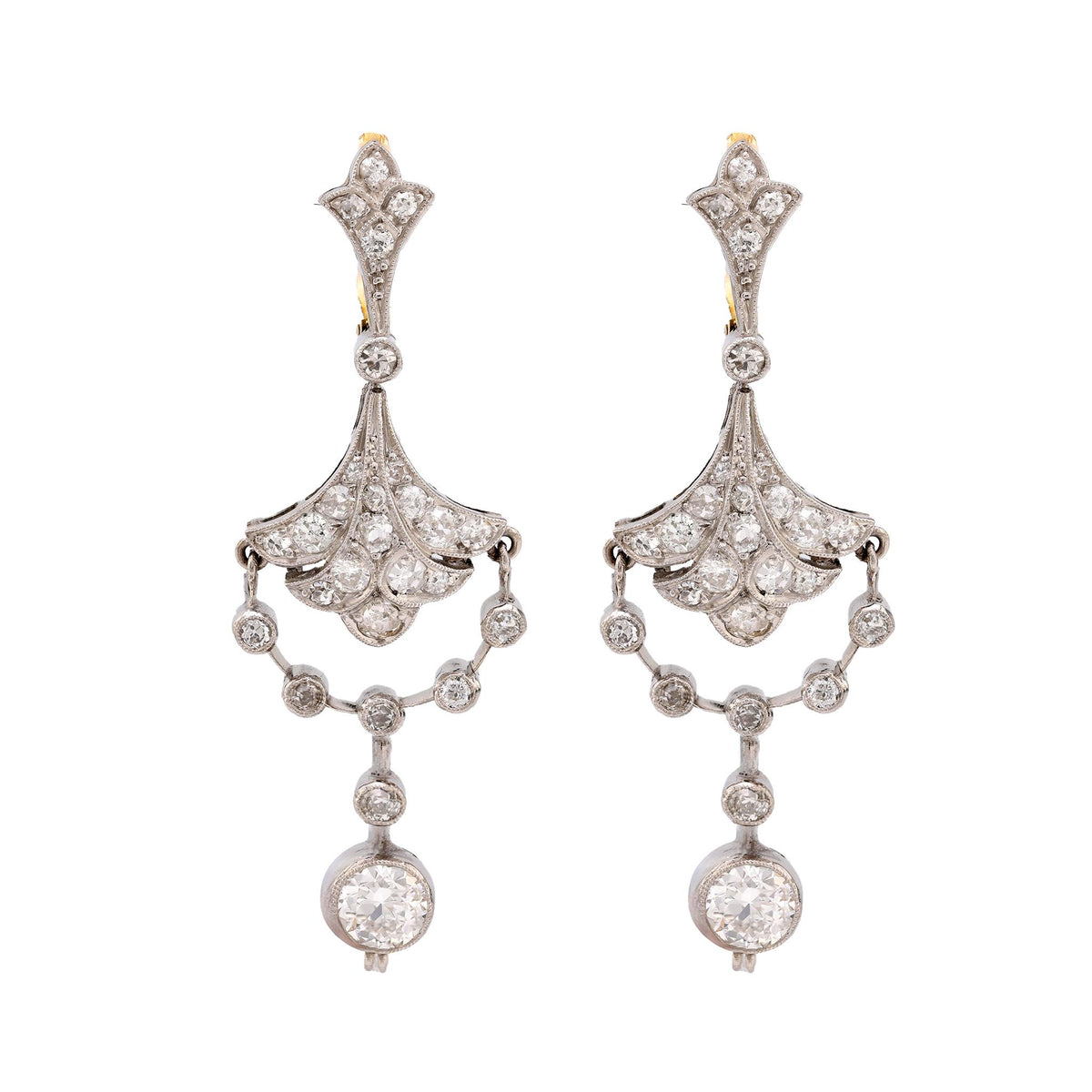 Art Deco inspired 3 carat total weight diamond platinum chandelier earrings