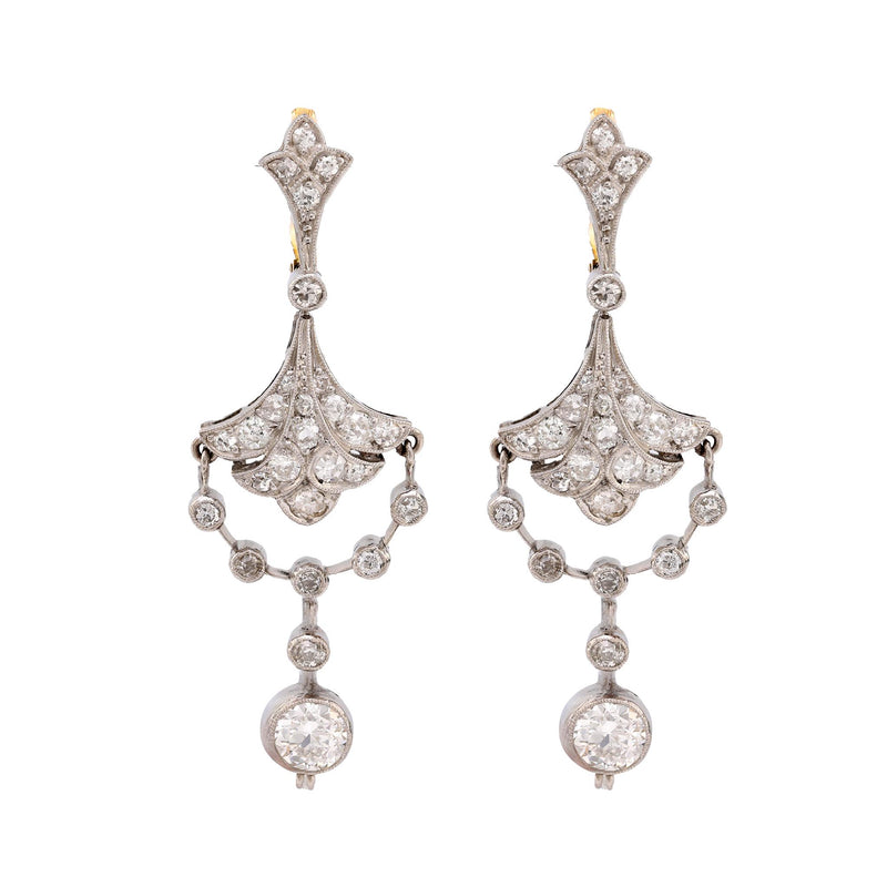 Art Deco inspired 3 carat total weight diamond platinum chandelier earrings