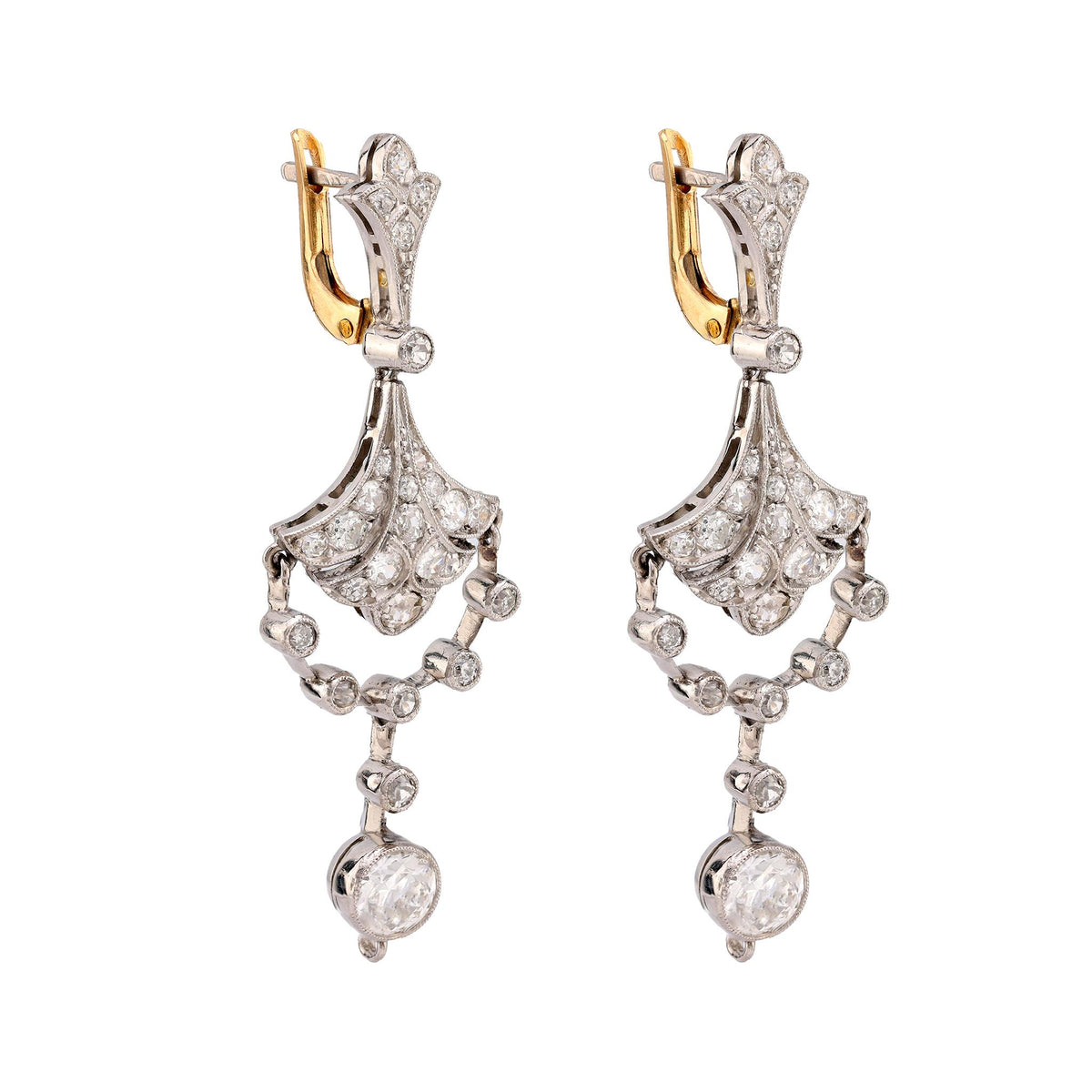 Art Deco inspired 3 carat total weight diamond platinum chandelier earrings