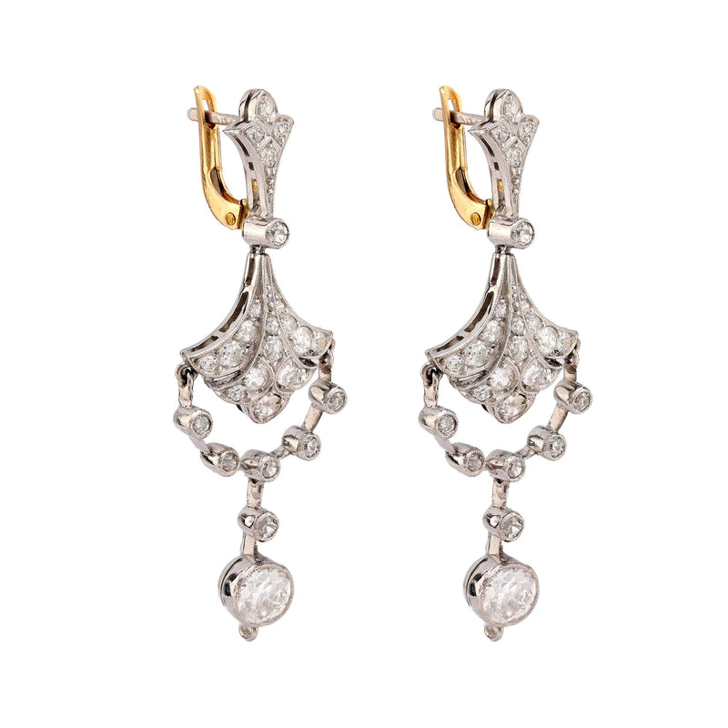 Art Deco inspired 3 carat total weight diamond platinum chandelier earrings