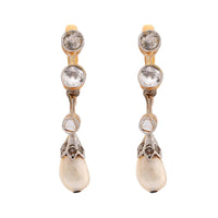 Antique natural pearl old cut diamond 18k yellow gold drop earrings