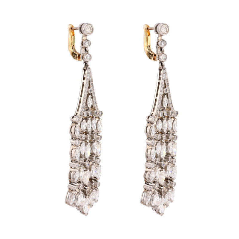 Art Deco inspired 8 carat total weight diamond 18k gold chandelier earrings