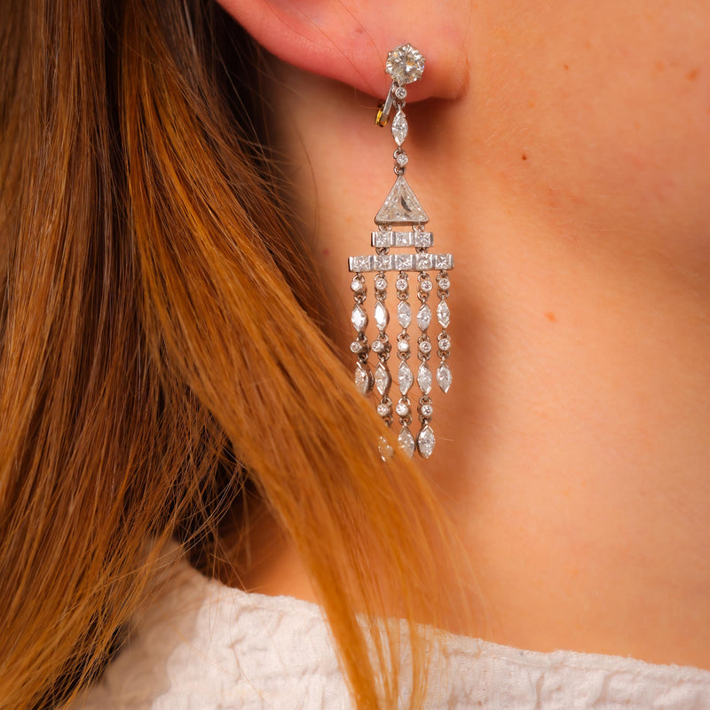 Art Deco inspired 6 carat total weight diamond platinum chandelier earrings