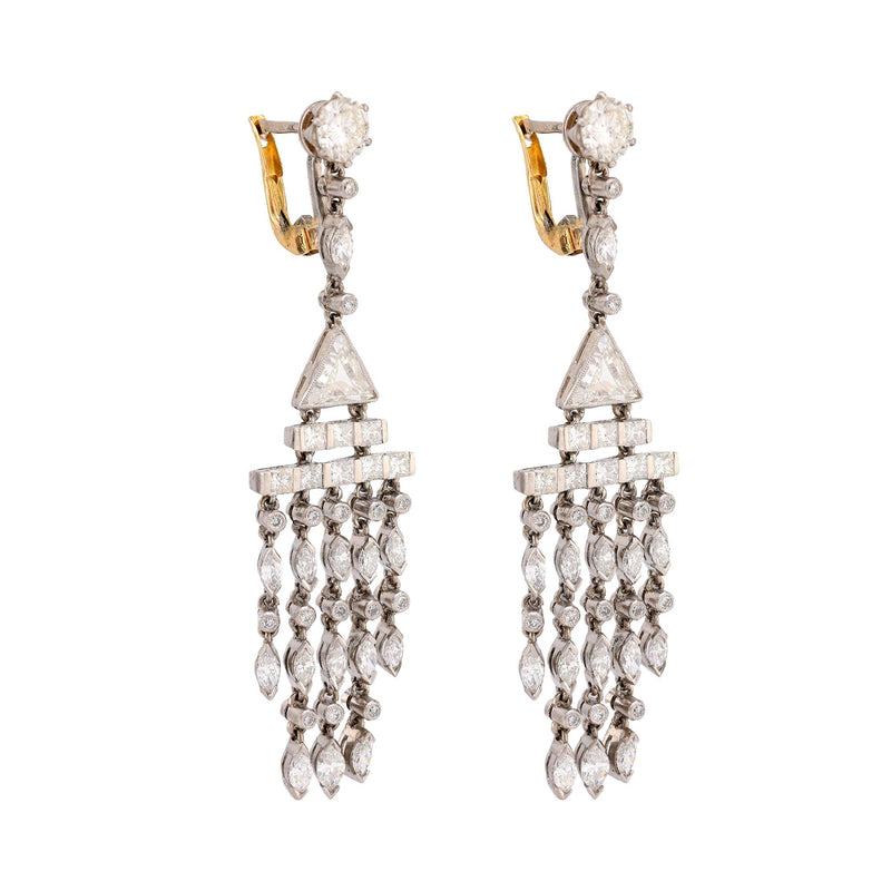 Art Deco inspired 6 carat total weight diamond platinum chandelier earrings