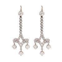 Art Deco inspired 3 carat total weight diamond platinum drop earrings