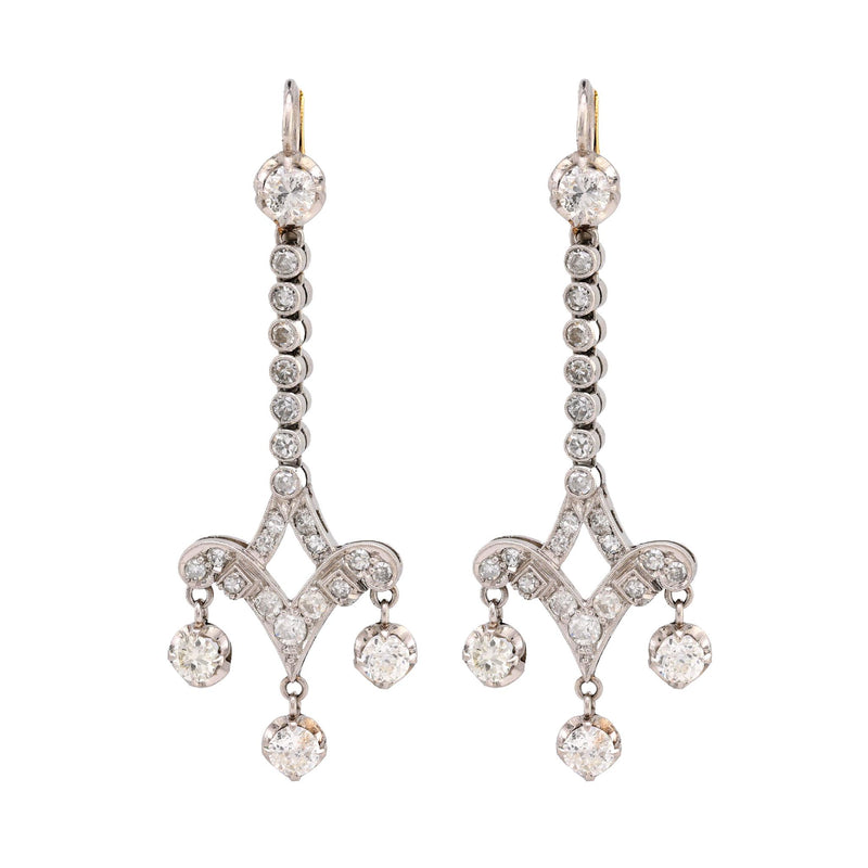 Art Deco inspired 3 carat total weight diamond platinum drop earrings