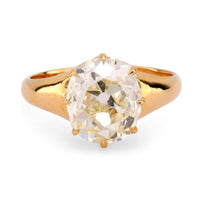 GIA 3.52 carat old mine cut diamond 14k yellow gold solitaire engagement ring