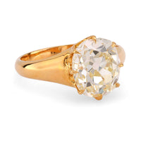 GIA 3.52 carat old mine cut diamond 14k yellow gold solitaire engagement ring