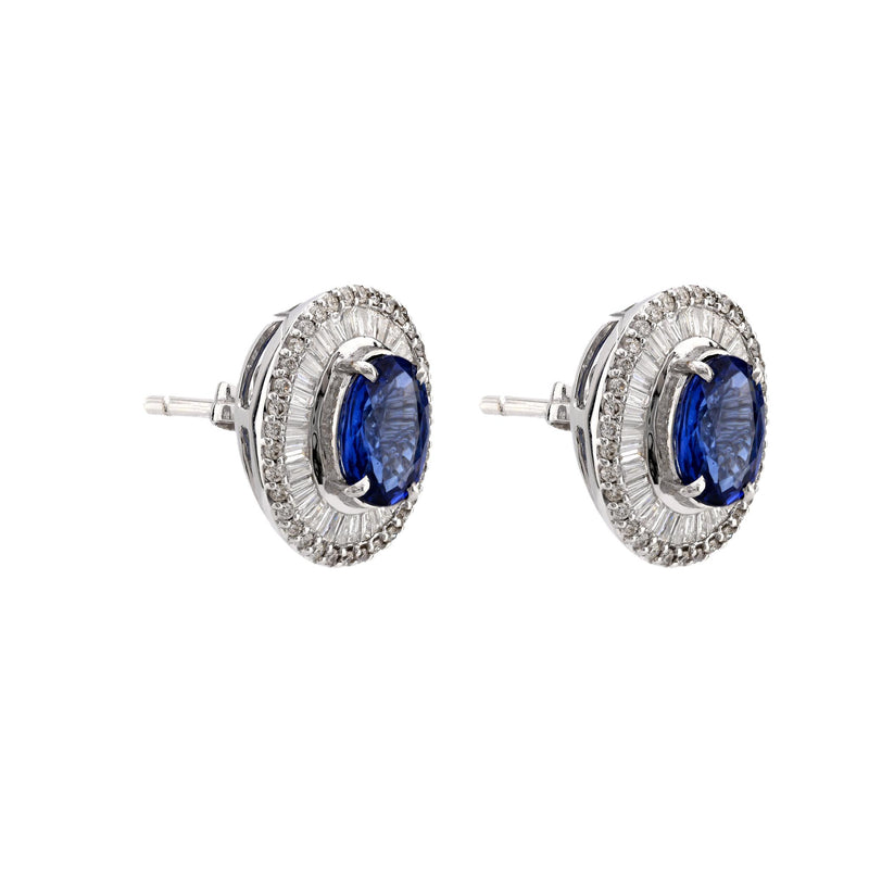 GIA sapphire diamond 18k white gold halo earrings