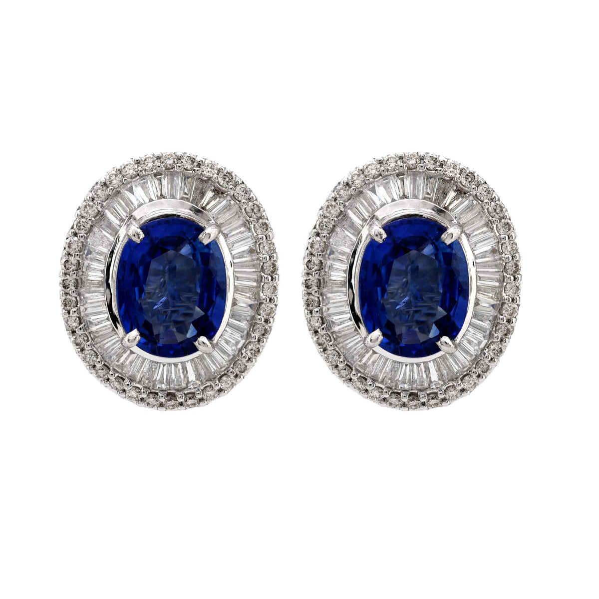 GIA sapphire diamond 18k white gold halo earrings