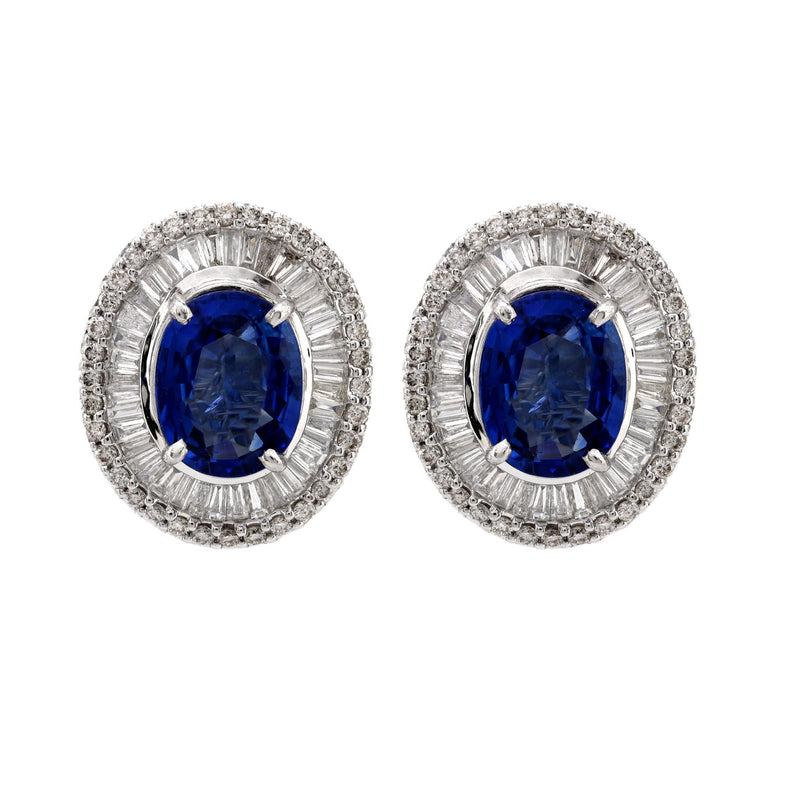 GIA sapphire diamond 18k white gold halo earrings