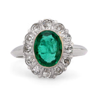 Mid Century 1.25 carat emerald diamond 10k white gold cluster ring