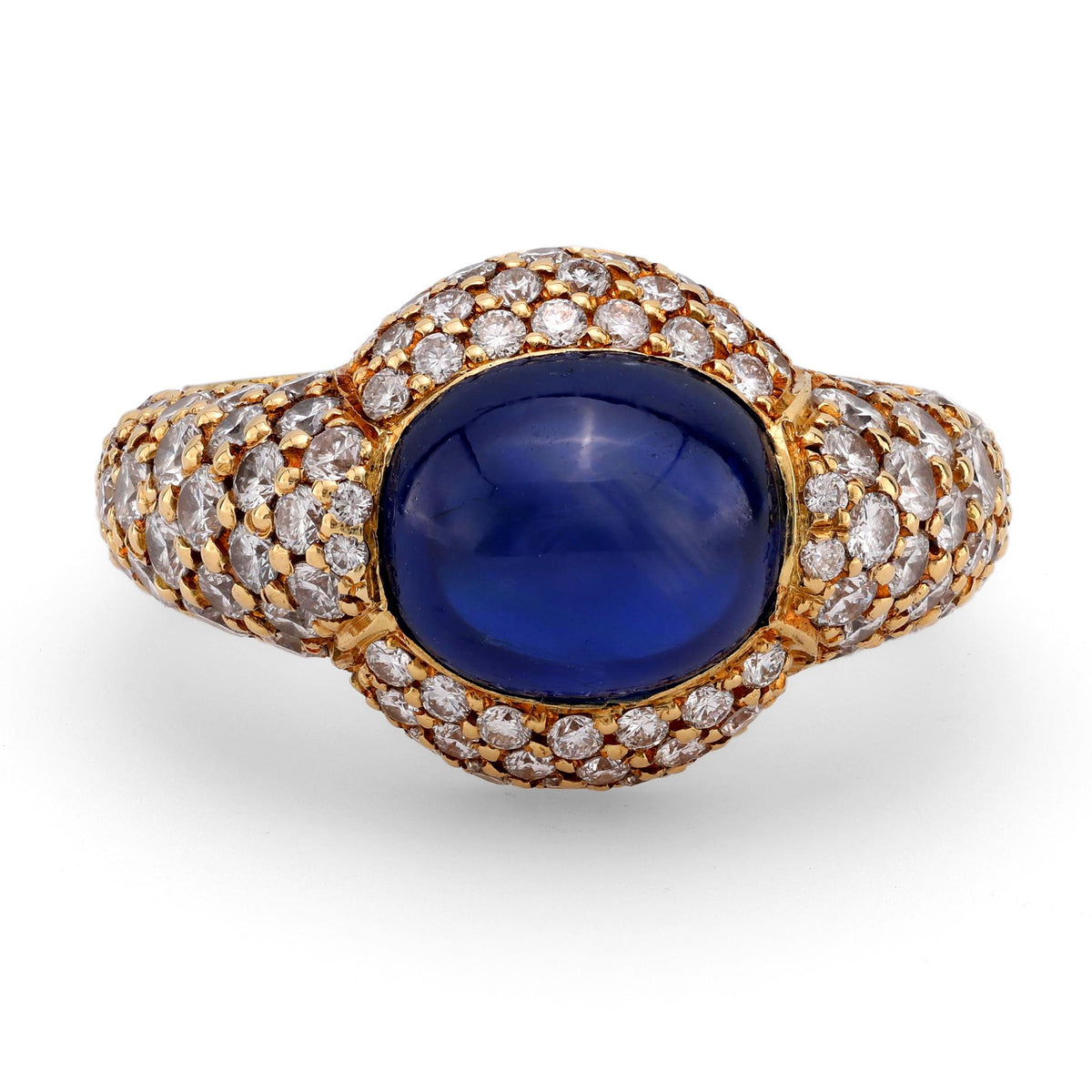 Vintage GIA 4.76 carat no heat sapphire diamond 18k yellow gold ring