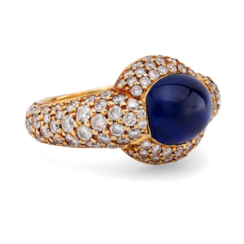 Vintage GIA 4.76 carat no heat sapphire diamond 18k yellow gold ring