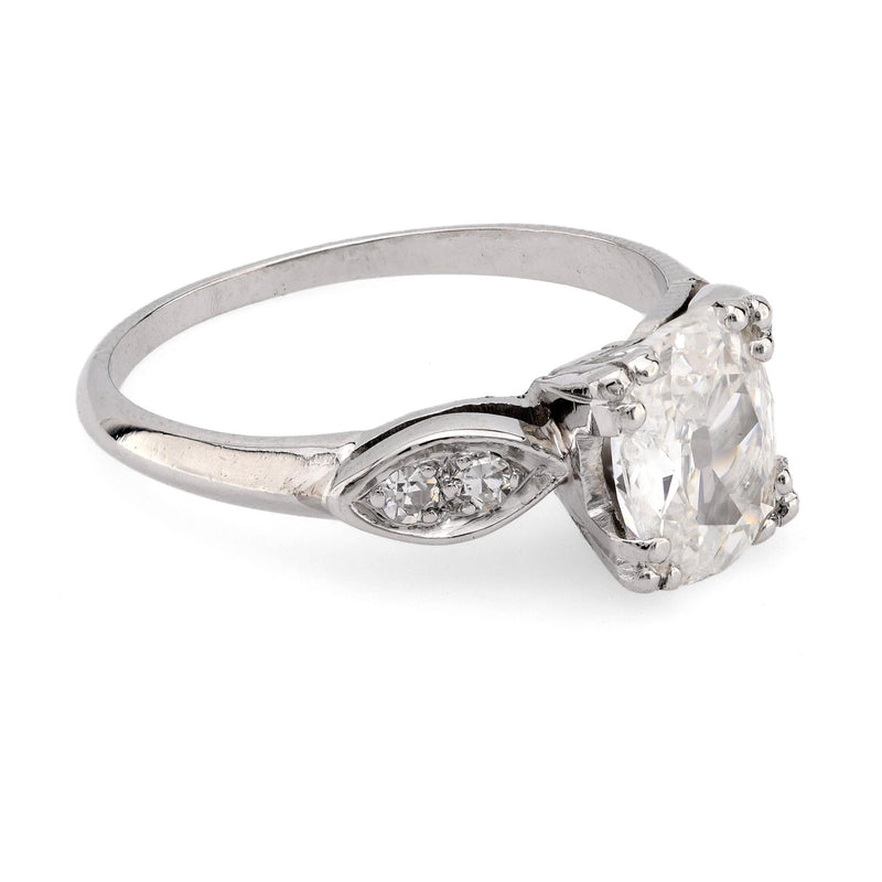 Art Deco GIA 1.51 carat cushion cut platinum solitaire engagement ring