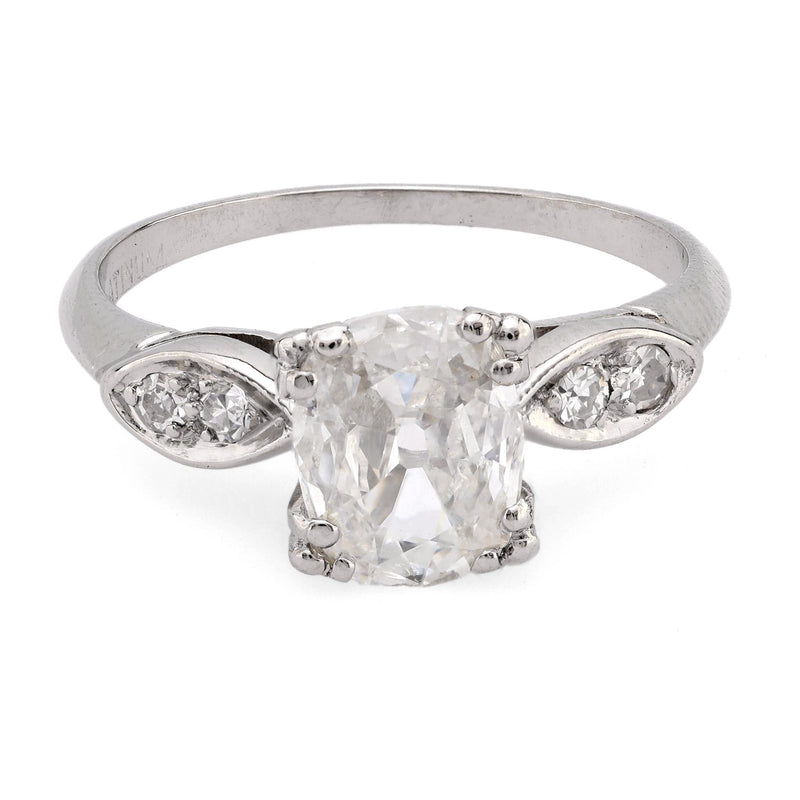 Art Deco GIA .91 carat old mine cut diamond platinum engagement ring