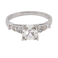 Art Deco 1.02 carat cushion cut diamond platinum engagement ring