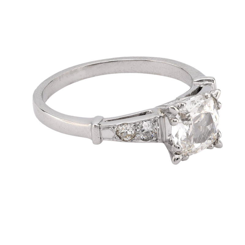 Art Deco 1.02 carat cushion cut diamond platinum engagement ring