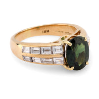 Vintage 2.10 carat green sapphire diamond 18k yellow gold ring