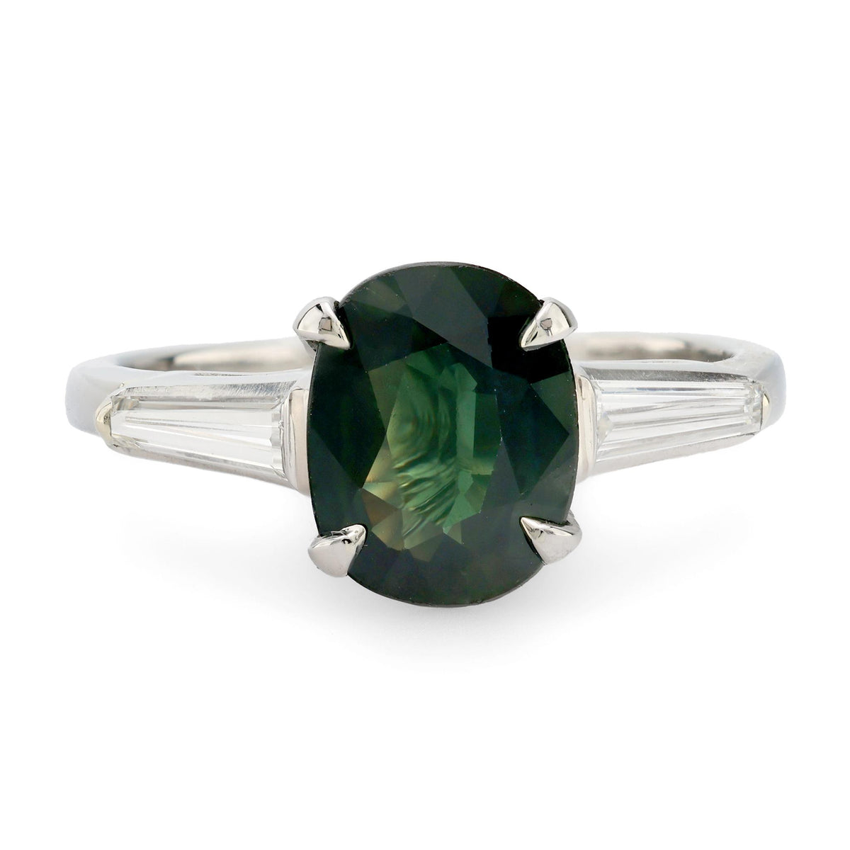 Mid-Century 2.00 carat platinum green sapphire diamond ring