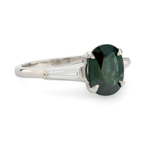 Mid-Century 2.00 carat platinum green sapphire diamond ring