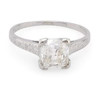 Art Deco .91 carat cushion cut diamond platinum engagement ring